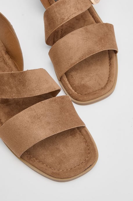 Sandie Faux Suede Buckle Detail Asymmetrical Flat Sandals - Image 3