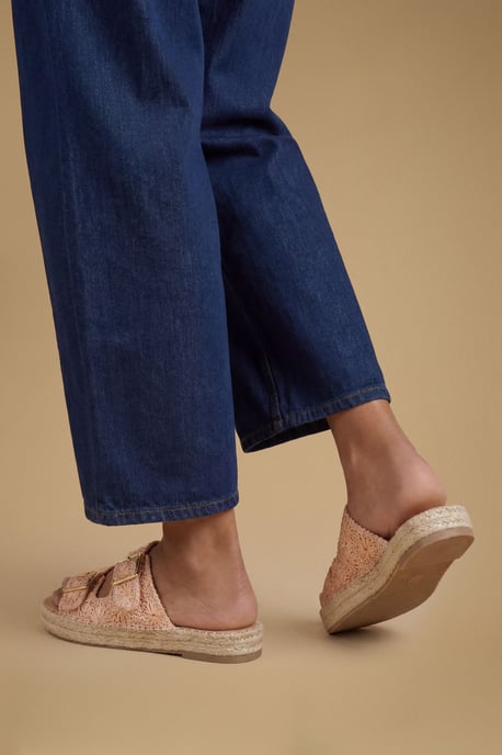 Eva Embroidered Espadrille Buckle Detail Flat Sandals - Image 2