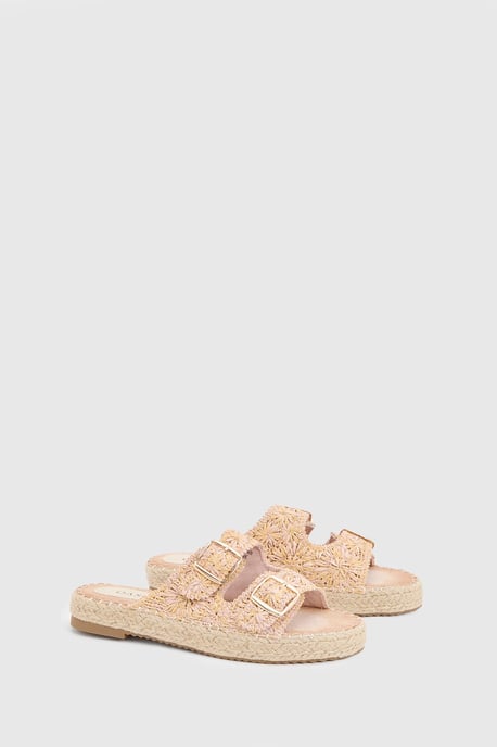 Eva Embroidered Espadrille Buckle Detail Flat Sandals - Image 3