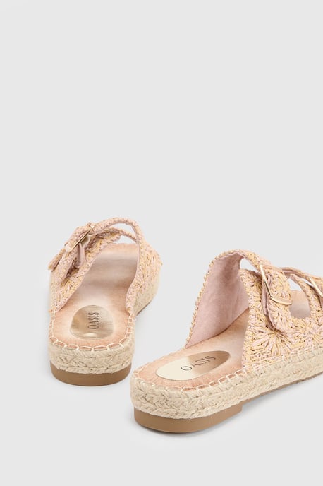 Eva Embroidered Espadrille Buckle Detail Flat Sandals - Image 4