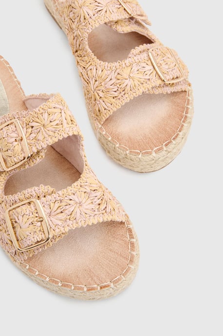 Eva Embroidered Espadrille Buckle Detail Flat Sandals - Image 5