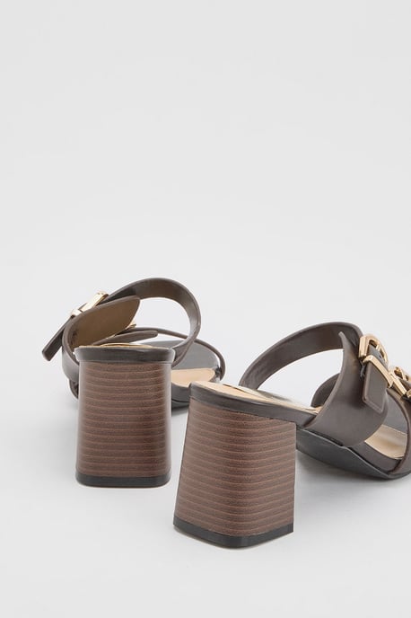 Axel Faux Leather Buckle Detail Block Heel Mules - Image 2