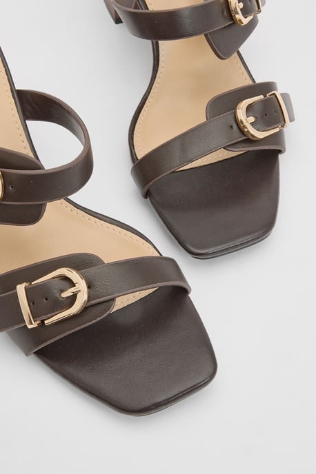 Axel Faux Leather Buckle Detail Block Heel Mules - Image 3
