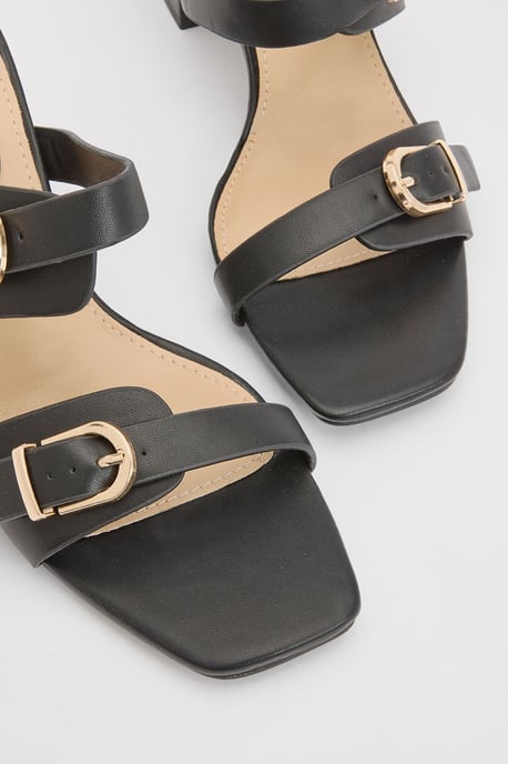 Axel Faux Leather Buckle Detail Block Heel Mules - Image 3