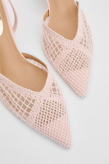 Gracie Mesh Woven 2 Part Slingback Medium Stiletto Heel Court Shoes - Image 3