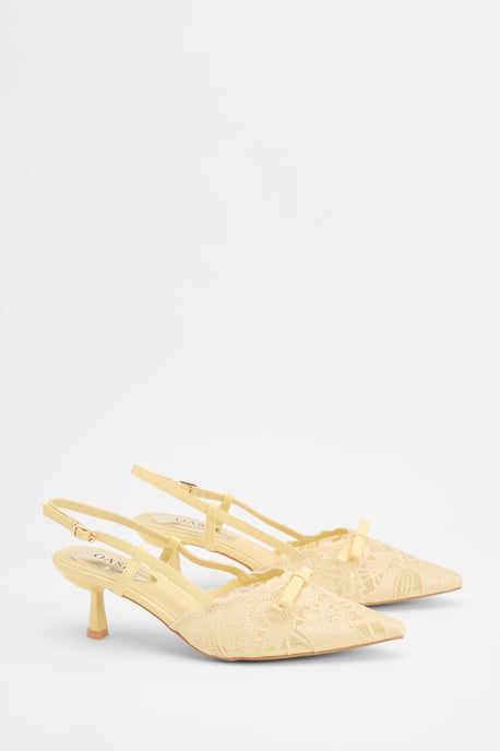 Kitty Lace Slingback Bow Detail Kitten Heel Court Shoes - Image 1