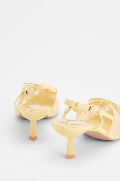 Kitty Lace Slingback Bow Detail Kitten Heel Court Shoes - Image 2