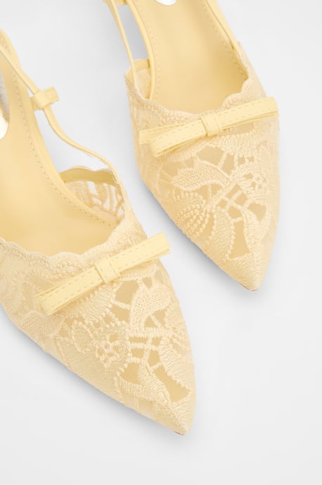 Kitty Lace Slingback Bow Detail Kitten Heel Court Shoes - Image 3
