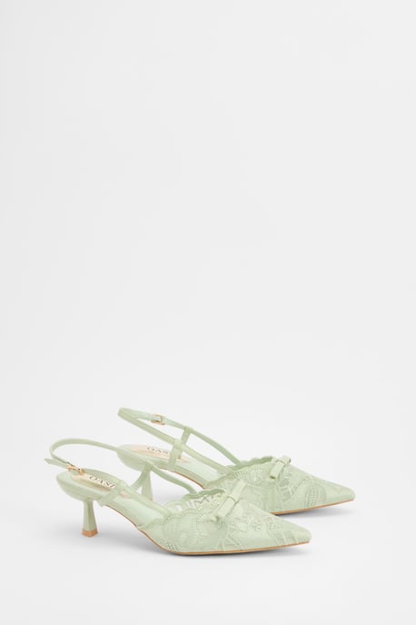 Kitty Lace Slingback Bow Detail Kitten Heel Court Shoes - Image 1