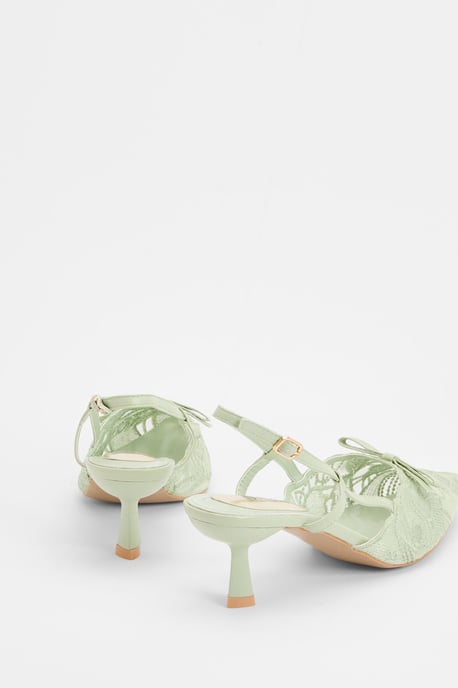 Kitty Lace Slingback Bow Detail Kitten Heel Court Shoes - Image 2