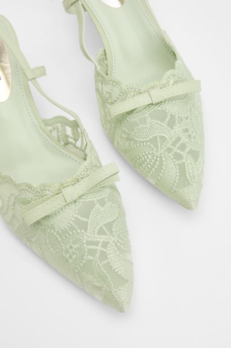 Kitty Lace Slingback Bow Detail Kitten Heel Court Shoes - Image 3