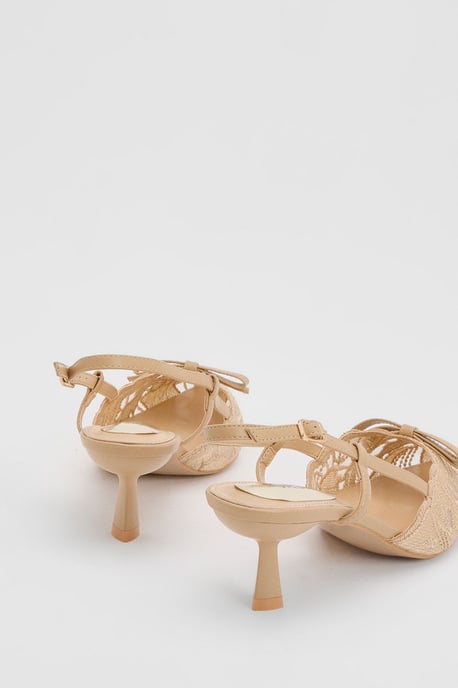 Kitty Lace Slingback Bow Detail Kitten Heel Court Shoes - Image 2