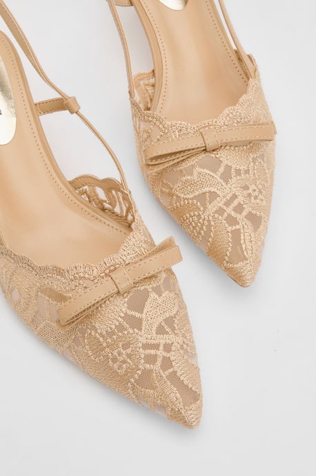 Kitty Lace Slingback Bow Detail Kitten Heel Court Shoes - Image 3