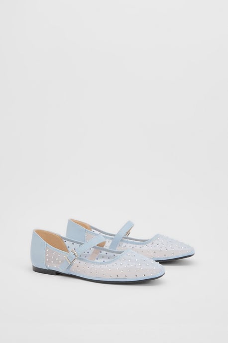Harriet Mesh Embellished Mary Jane Flats - Image 1