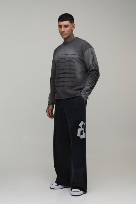 Tall Extreme Wide Leg Embellished Washed Loopback Jogger - Image 4