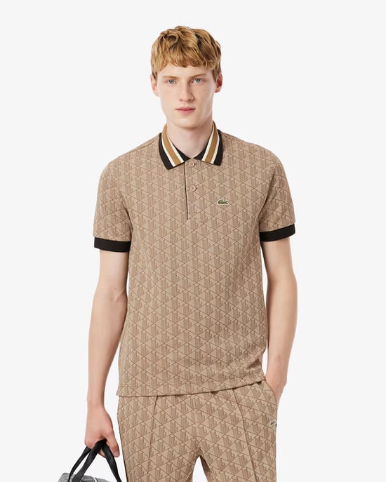 Lacoste Men's Monogram Polo-Beige - Image 4