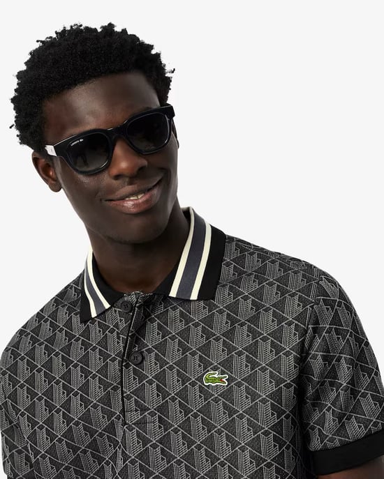 Lacoste Men's Monogram Polo-Black - Image 3