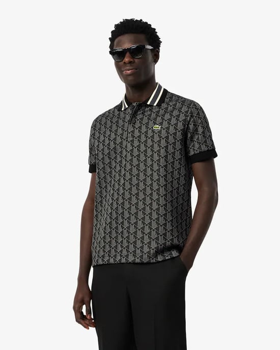 Lacoste Men's Monogram Polo-Black - Image 4