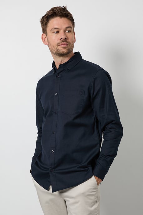 Navy Long Sleeve Linen Blend Shirt - Image 1