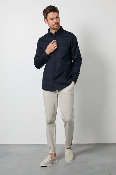 Navy Long Sleeve Linen Blend Shirt - Image 2