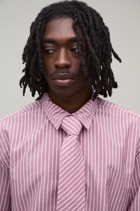 Oversized Boxy Stripe Shirt and Tie - Image 3
