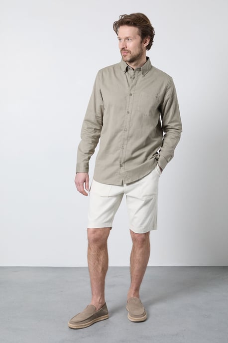 Khaki Long Sleeve Linen Blend Shirt - Image 2