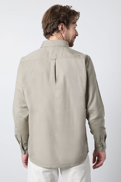 Khaki Long Sleeve Linen Blend Shirt - Image 3