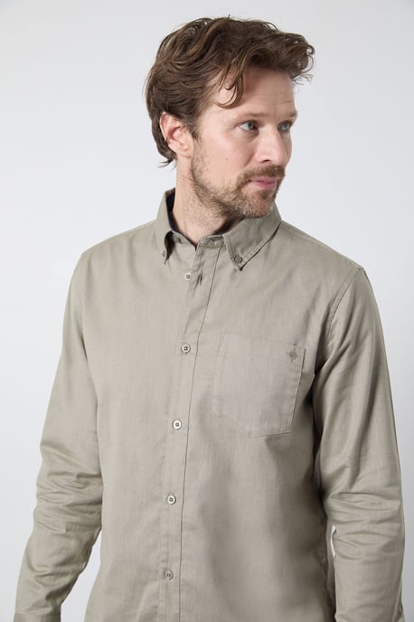 Khaki Long Sleeve Linen Blend Shirt - Image 4