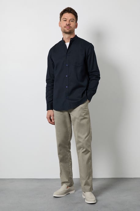 Navy Grandad Long Sleeve Linen Blend Shirt - Image 2