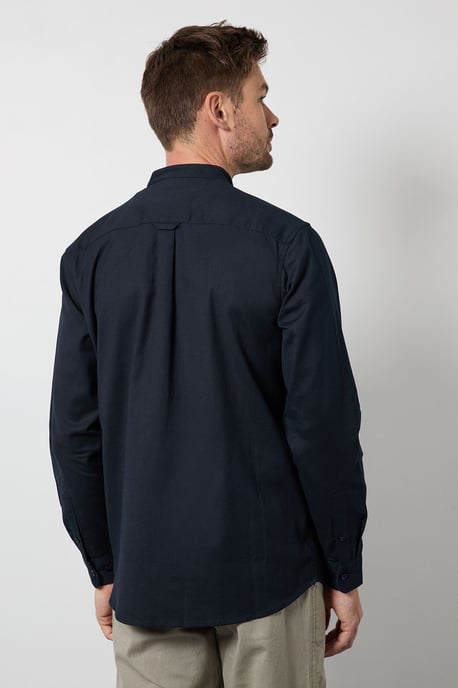 Navy Grandad Long Sleeve Linen Blend Shirt - Image 3