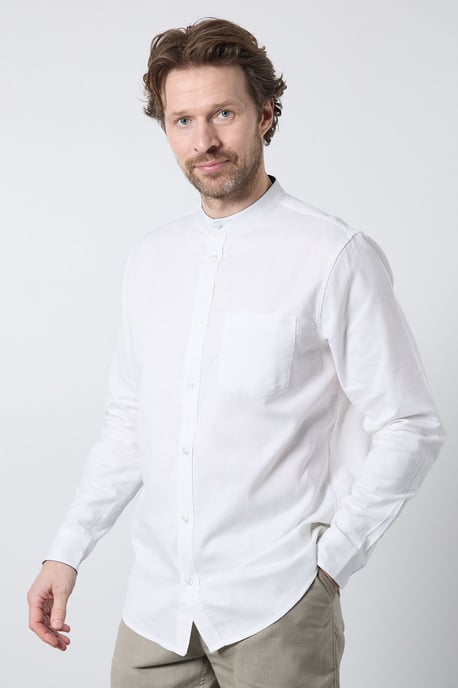White Grandad Long Sleeve Linen Blend Shirt - Image 1