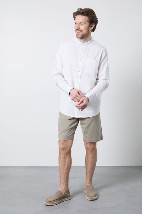White Grandad Long Sleeve Linen Blend Shirt - Image 2