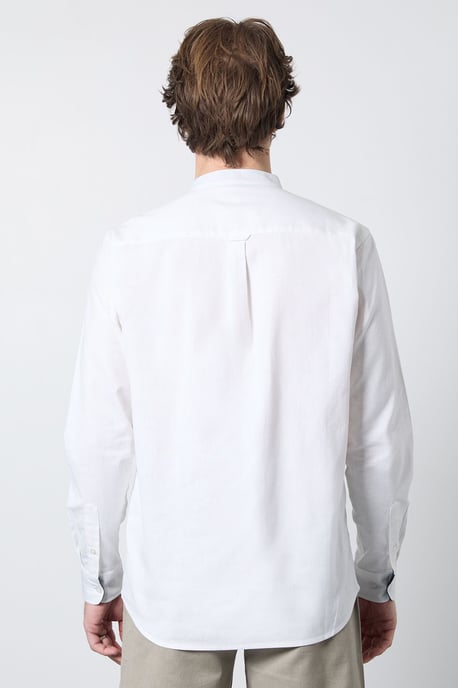White Grandad Long Sleeve Linen Blend Shirt - Image 3