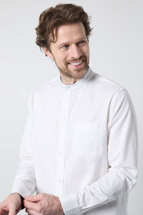 White Grandad Long Sleeve Linen Blend Shirt - Image 4