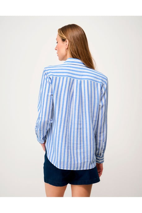 Relaxed Fit Linen Blend Shirt Blue White Stripe - Image 4