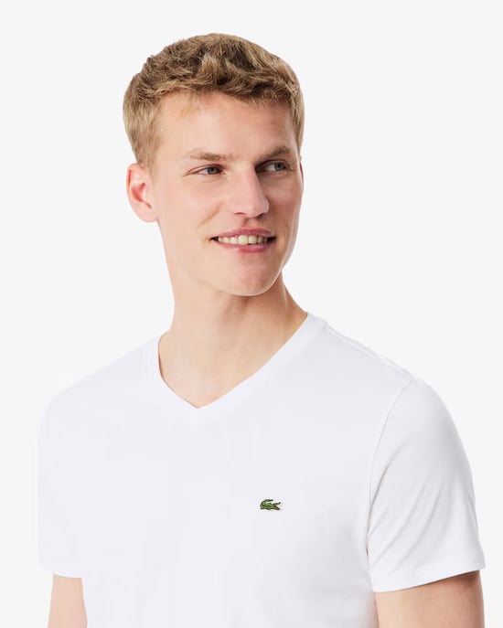 Lacoste Men's V Neck T-Shirt-White - Image 3