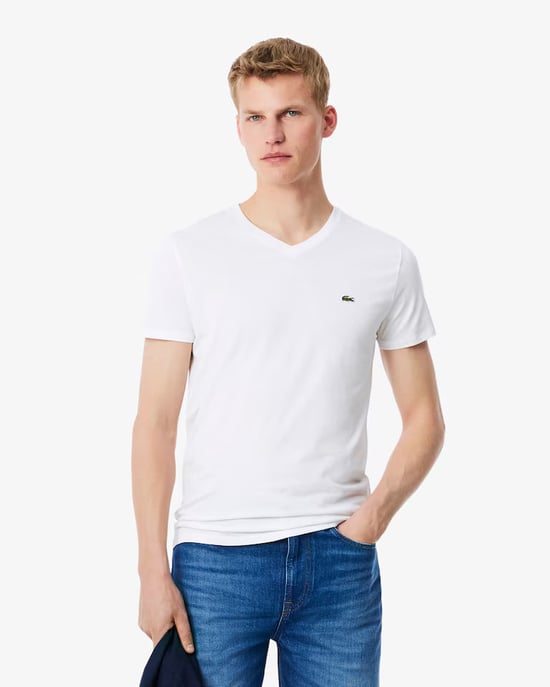 Lacoste Men's V Neck T-Shirt-White - Image 4