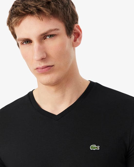 Lacoste Men's V Neck T-Shirt-Black - Image 3