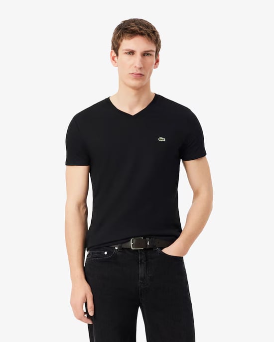 Lacoste Men's V Neck T-Shirt-Black - Image 4
