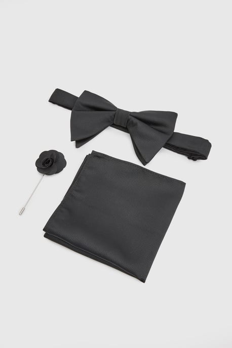 Black Bow Tie With Pocket Square and Lapel Pin - Image 1