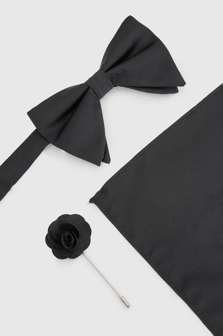Black Bow Tie With Pocket Square and Lapel Pin - Image 2