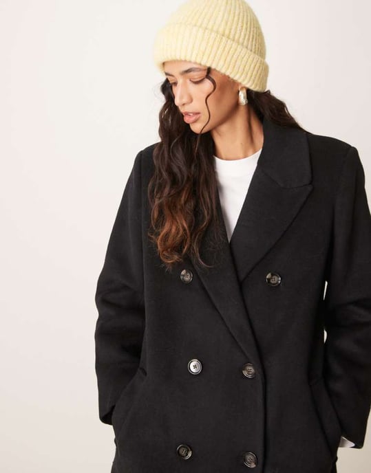 Abercrombie & Fitch double breasted long coat in black - Image 2