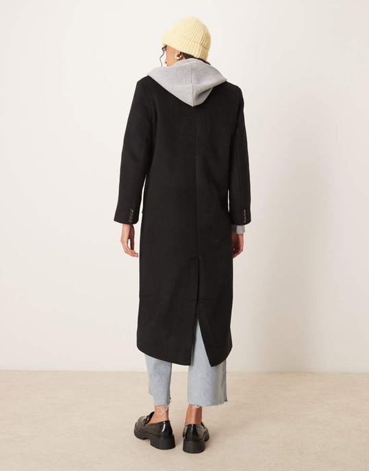 Abercrombie & Fitch double breasted long coat in black - Image 3