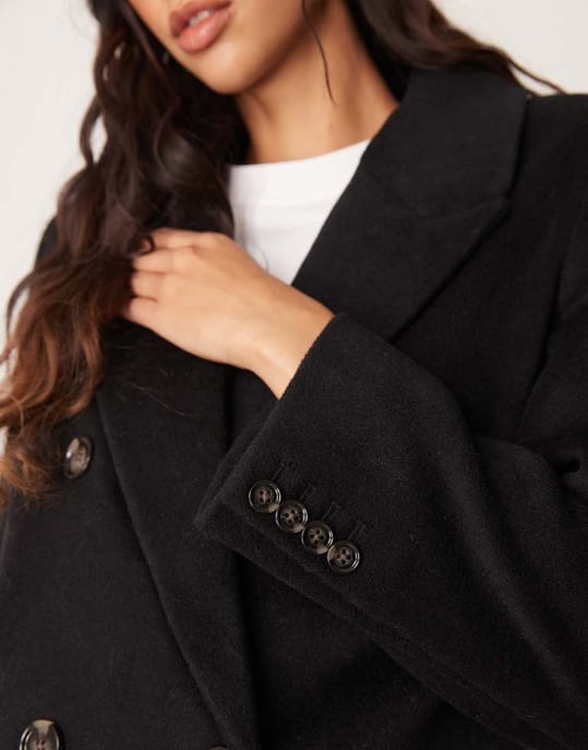 Abercrombie & Fitch double breasted long coat in black - Image 4