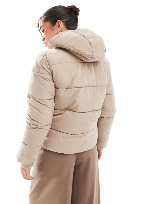 Pieces padded coat with hood in soft beige - Image 4