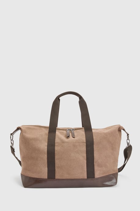 Taupe Canvas Overnight Bag - Image 1