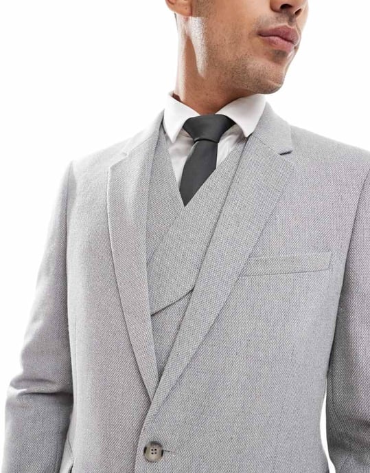 ASOS DESIGN dubbelknäppt slim fit kavaj i ull i grå - GRÅ - Image 3