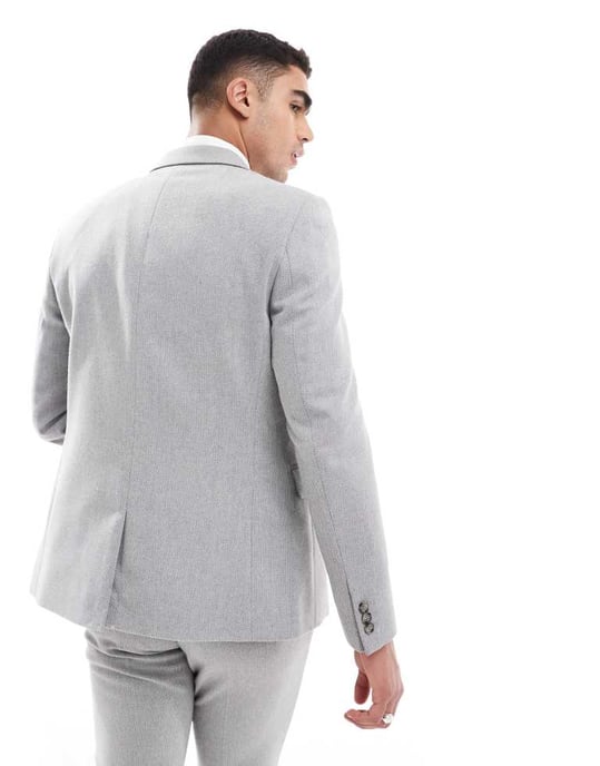 ASOS DESIGN dubbelknäppt slim fit kavaj i ull i grå - GRÅ - Image 4