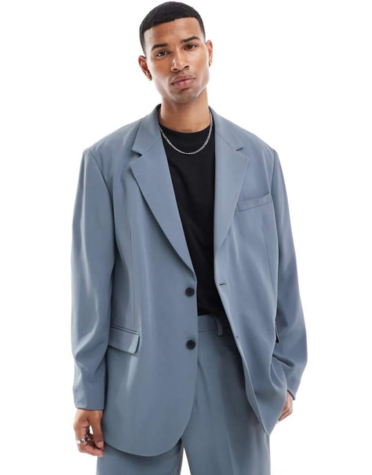 ASOS DESIGN slouchy oversized suit jacket in blue - Image 1