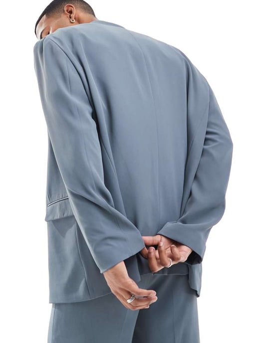 ASOS DESIGN slouchy oversized suit jacket in blue - Image 3